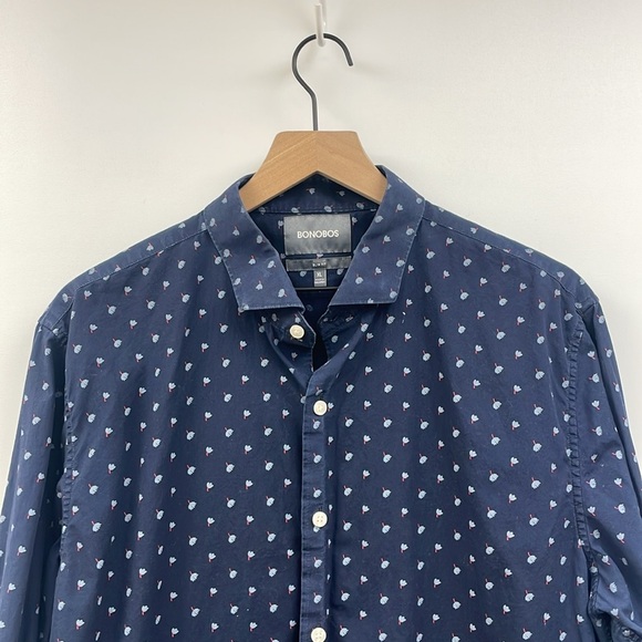 Men's Bonobos Floral Long Sleeve Button Down Slim Fit Shirt Navy Blue XL - Picture 2 of 8